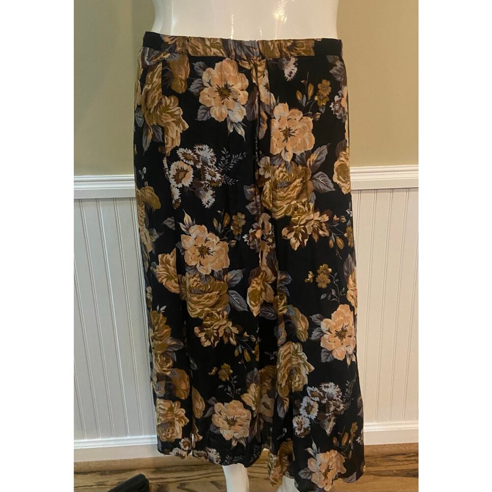 Whitestag Vintage Womens 16 Black and Brown Floral Midi Skirt EUC